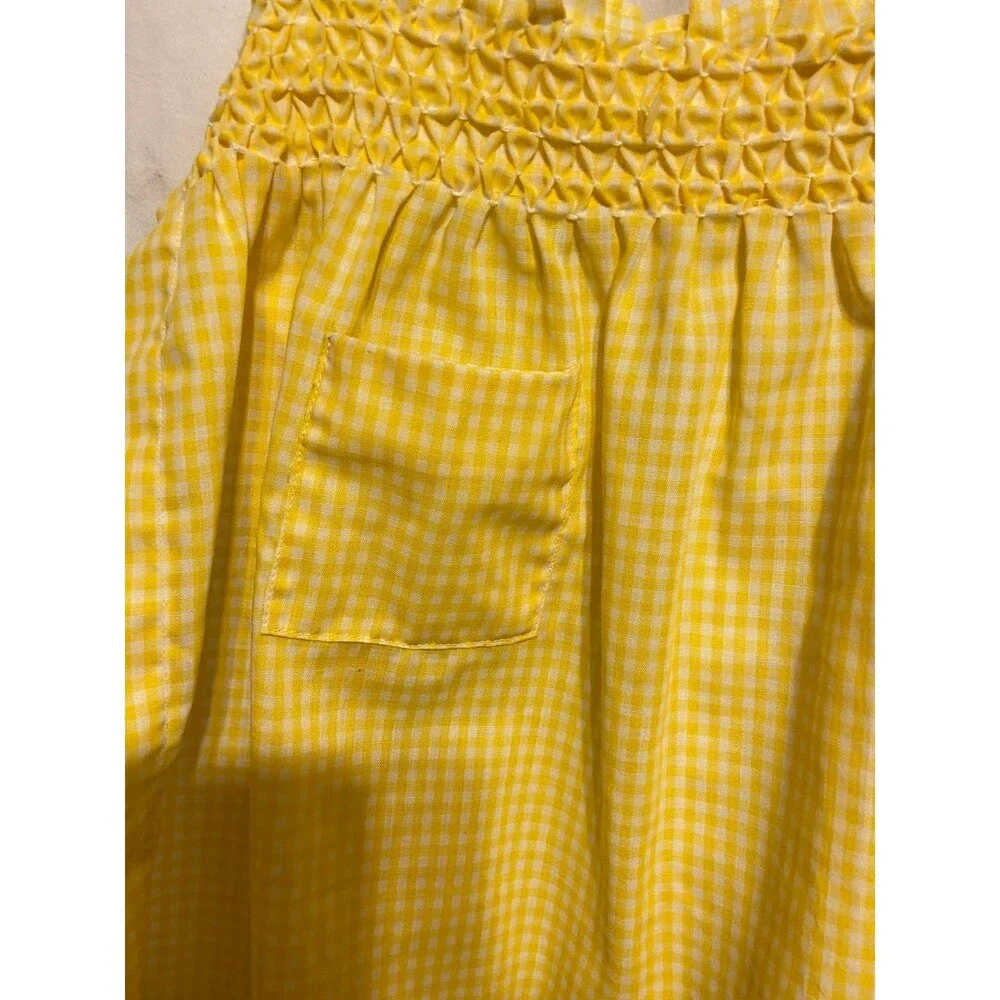 #5710 Womens Checkered Yellow and White Half Apron With Crossstich embroidery